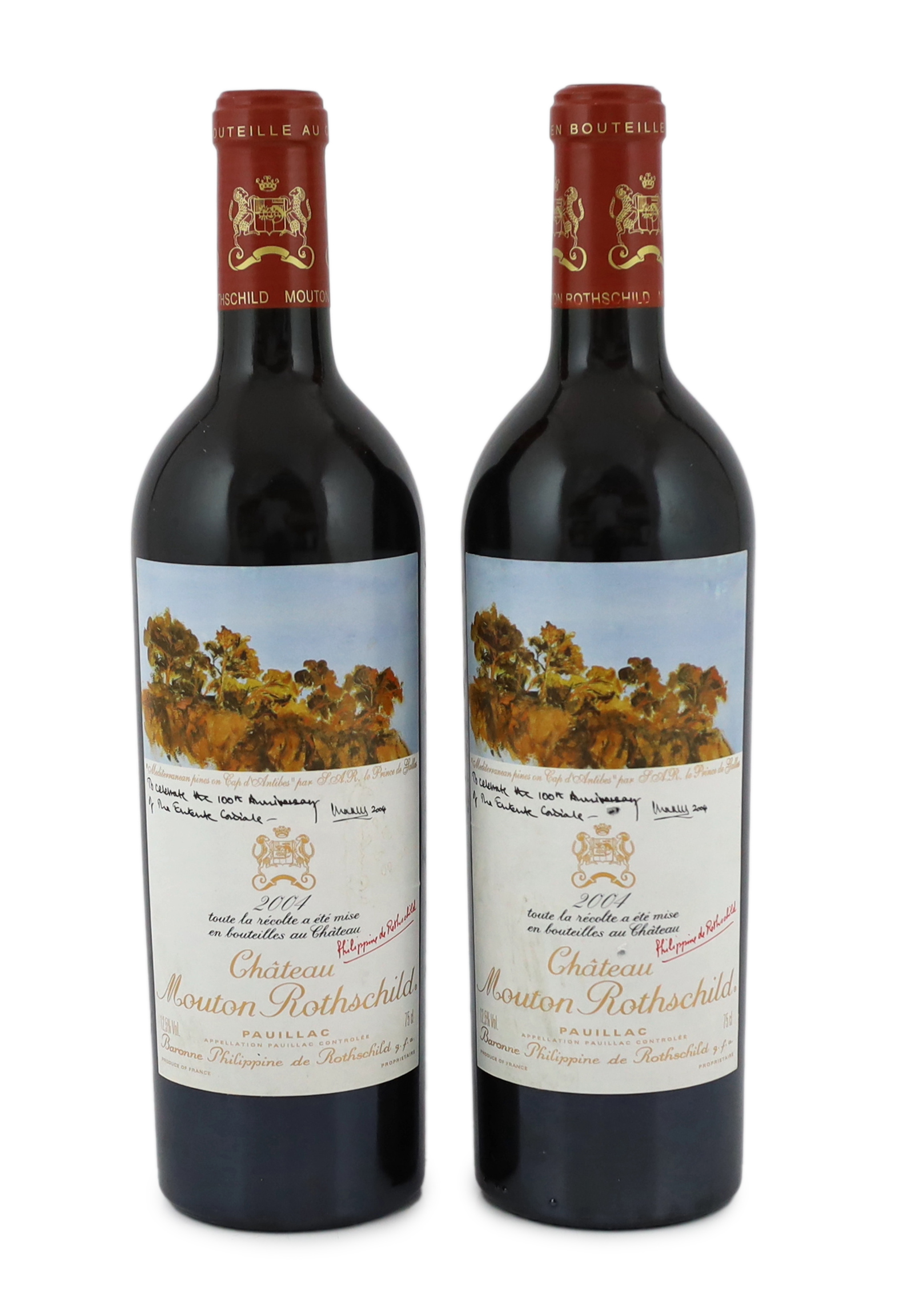 Two bottles of Chateau Mouton Rothschild, 2004